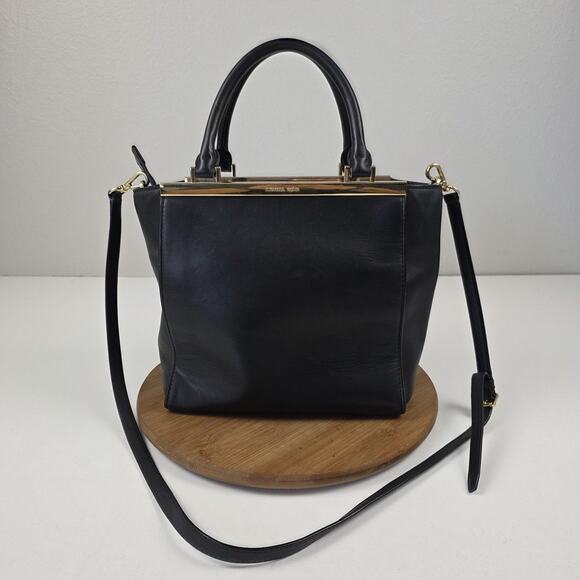 Michael Michael Kors Satchel Womens Black Leather Gold Hardware Crossbody Bag - Picture 1 of 16